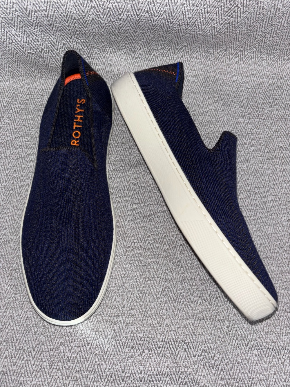 Rothy’s navy herringbone original Slip On sneakers women's size 10